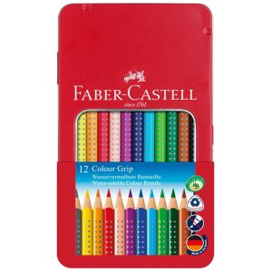 Ξυλομπογιές Grip σε Μεταλλική Κασετίνα Faber Castell 12 Χρώματα 112413