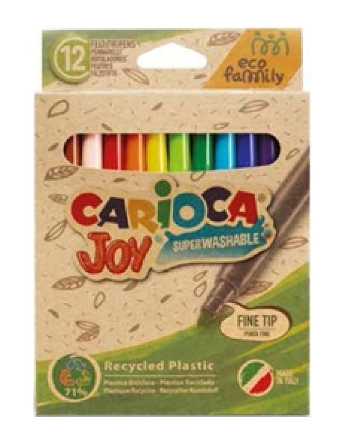 Carioca EcoFamily Joy Πλενόμενοι Μαρκαδόροι Ζωγραφικής Λεπτοί σε 12 Χρώματα