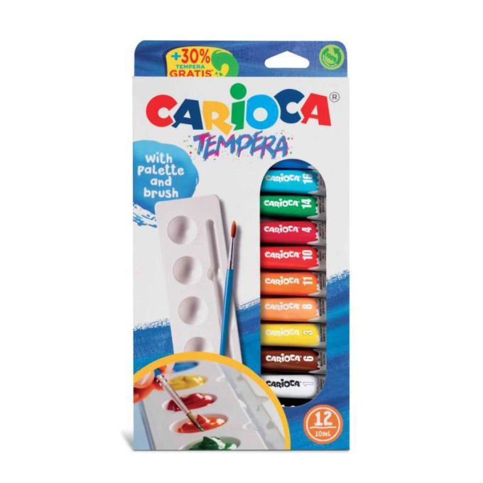 ΤΕΜΠΕΡΕΣ CARIOCA 12ΤΕΜ 10ML ASSORTED ΠΑΛΕΤΑ+ΠΙΝΕΛΟ 40012