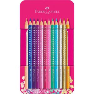 Ξυλομπογιές Grip σε Μεταλλική Κασετίνα Faber Castell Sparkle 12 Χρώματα 201737