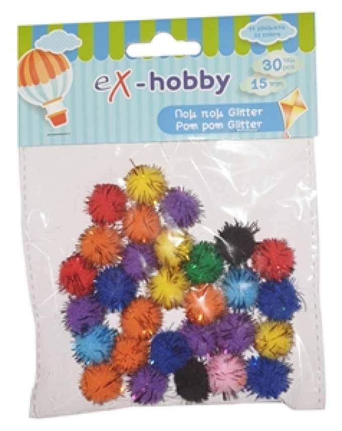 ΣΦΟΥΓΓΑΡΙ eX-HOBBY POM-POM GLITTER 1,5cm 30τεμ 402410