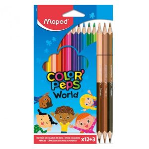 Ξυλομπογιές Maped Color'peps World 12Χρώματα + 3 Duo Natural 832071