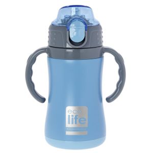 Θερμός-Παγούρι EcoLife Kids Με Καλαμάκι Γαλάζιο 300ml 33-BO-3006